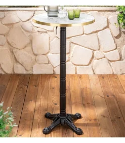 60 cm ronde hoge tafel kantelbaar wit/goud en zwart marmeren blad