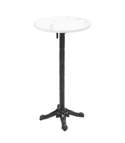 60 cm ronde hoge tafel kantelbaar wit/zilver en zwart marmeren blad