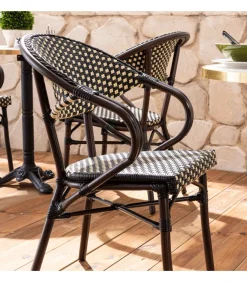 60 cm witte marmeren verstelbare terrastafel en 2 zwarte stoelen