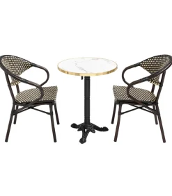 60 cm witte marmeren verstelbare terrastafel en 2 zwarte stoelen