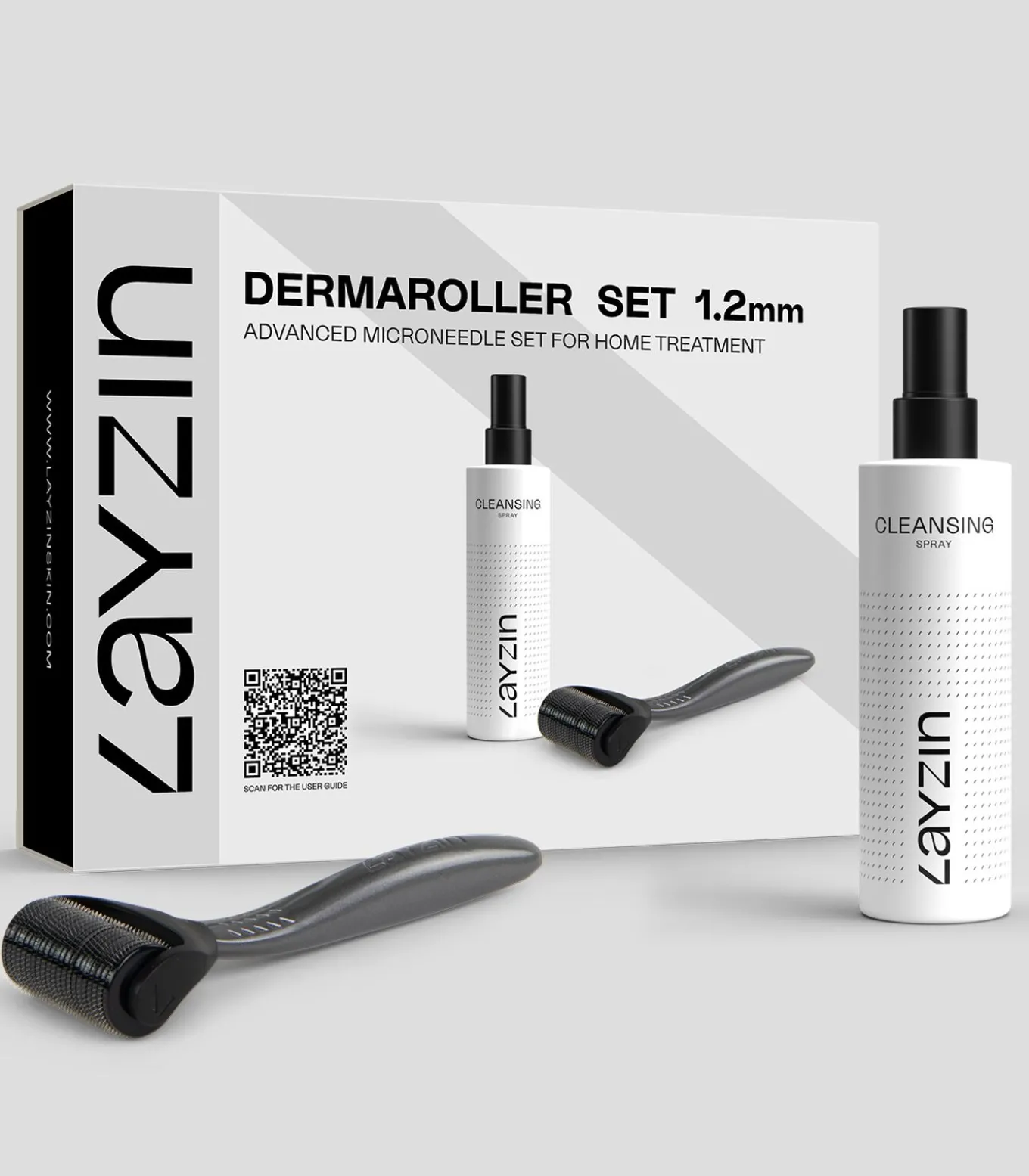1,2 mm Dermaroller set inclusief cleansing spray