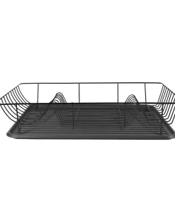 Afdruiprek - Linea Zwart met Mat Zwarte tray - 49x32x9,5cm