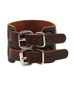 Armband Heren - Breed Bruin Leder met Dubbele Gesp