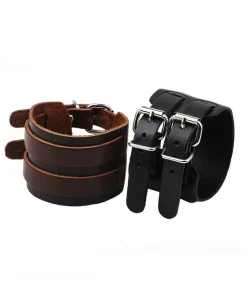 Armband Heren - Breed Bruin Leder met Dubbele Gesp