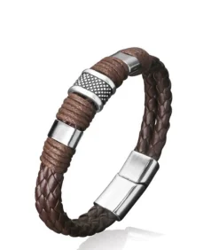 Armband Heren - Bruin Leer met Stalen Accenten