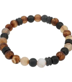 Armband voor mannen, roestvrij staal, stalen kralen, agaat