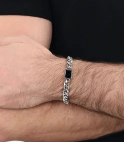 Armband voor mannen, roestvrij staal, agaat