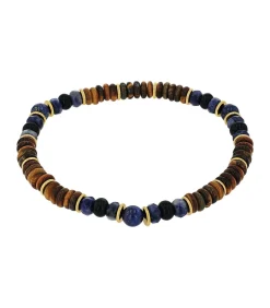 Armband voor mannen, roestvrij staal, lapis, synthetische edelsteen, agaat, tijgeroog