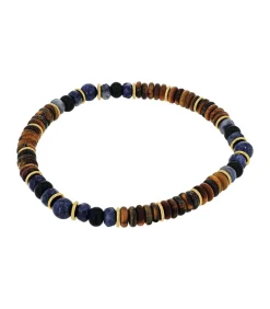 Armband voor mannen, roestvrij staal, lapis, synthetische edelsteen, agaat, tijgeroog