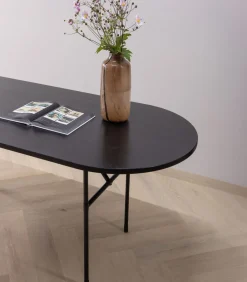 Arthur Eettafel Ovaal Met H-Poot - Eikenhout - Zwart - 75x220x90