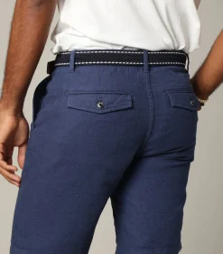 BAGEL - Riem met marineblauwe elastische gesp en bruin leer