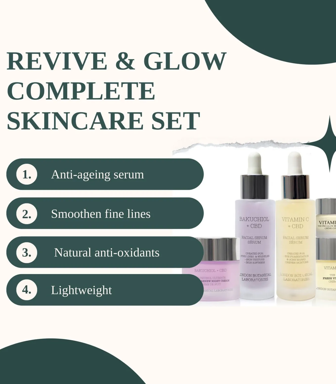 Bakuchiol Serum, Vitamine C Serum, Vitamine C dagcrème, Bakuchiol Nachtcrème, Vitamine C oog