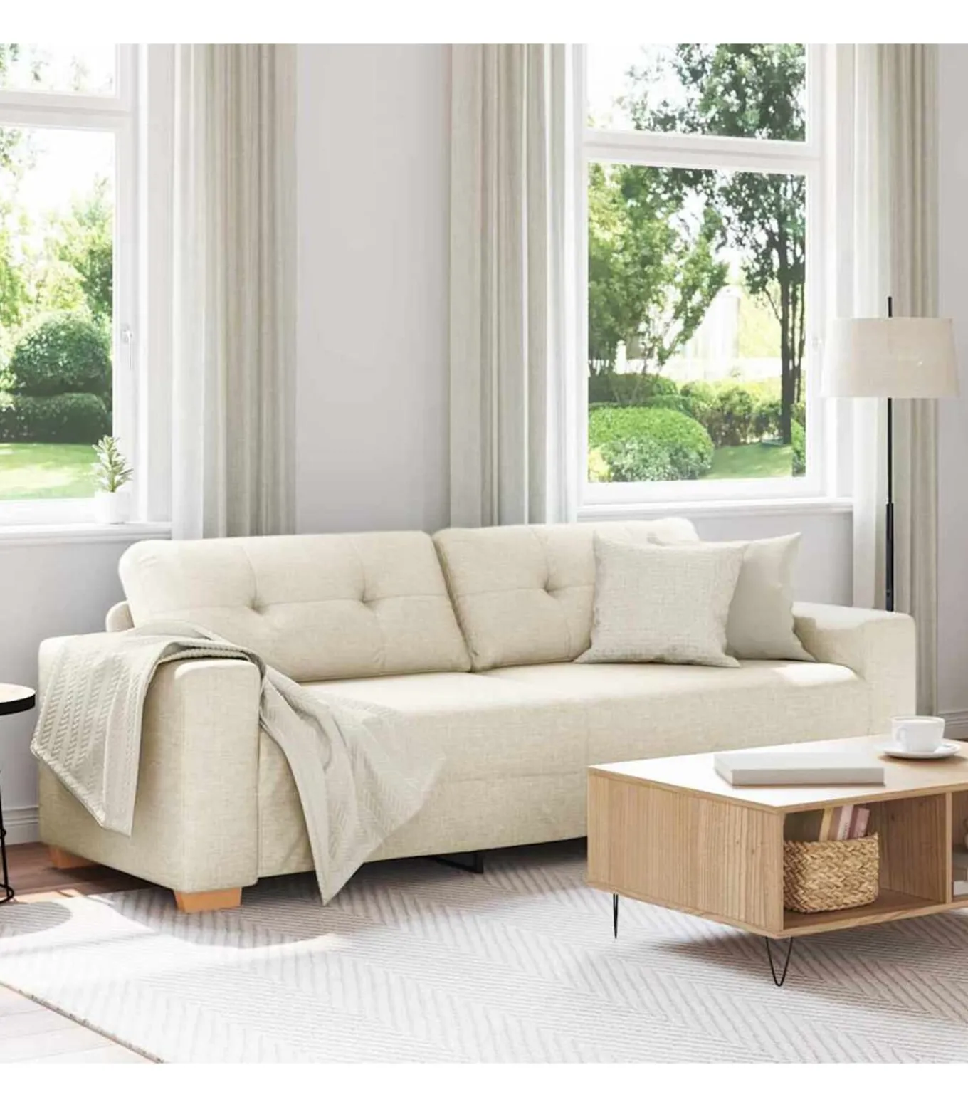 Bank met kussen met kussen Beige 220 x 78 x 84 cm Linnen