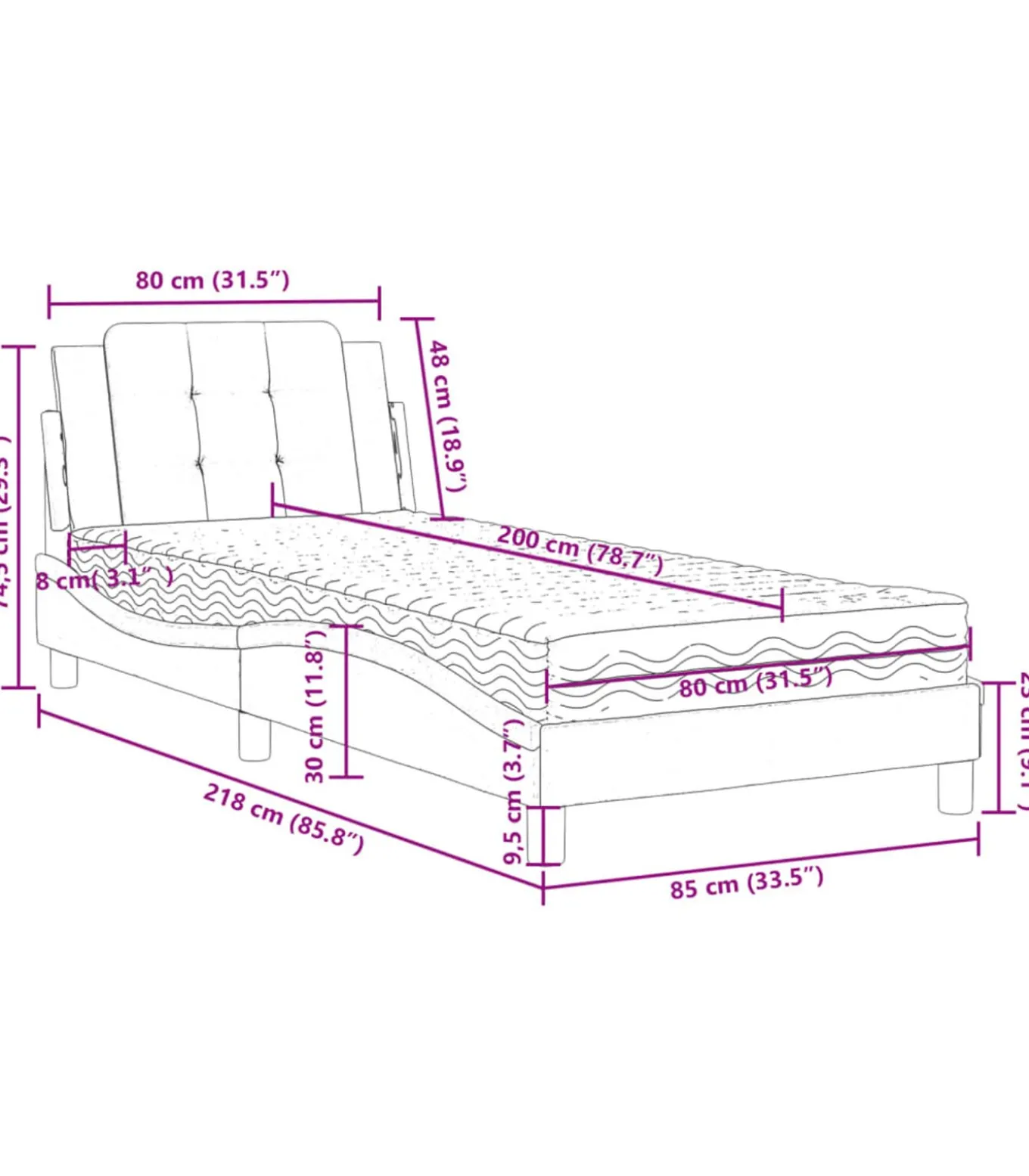 Bedframe zonder matras "Zadar" kunstleer bruin 80x200 cm