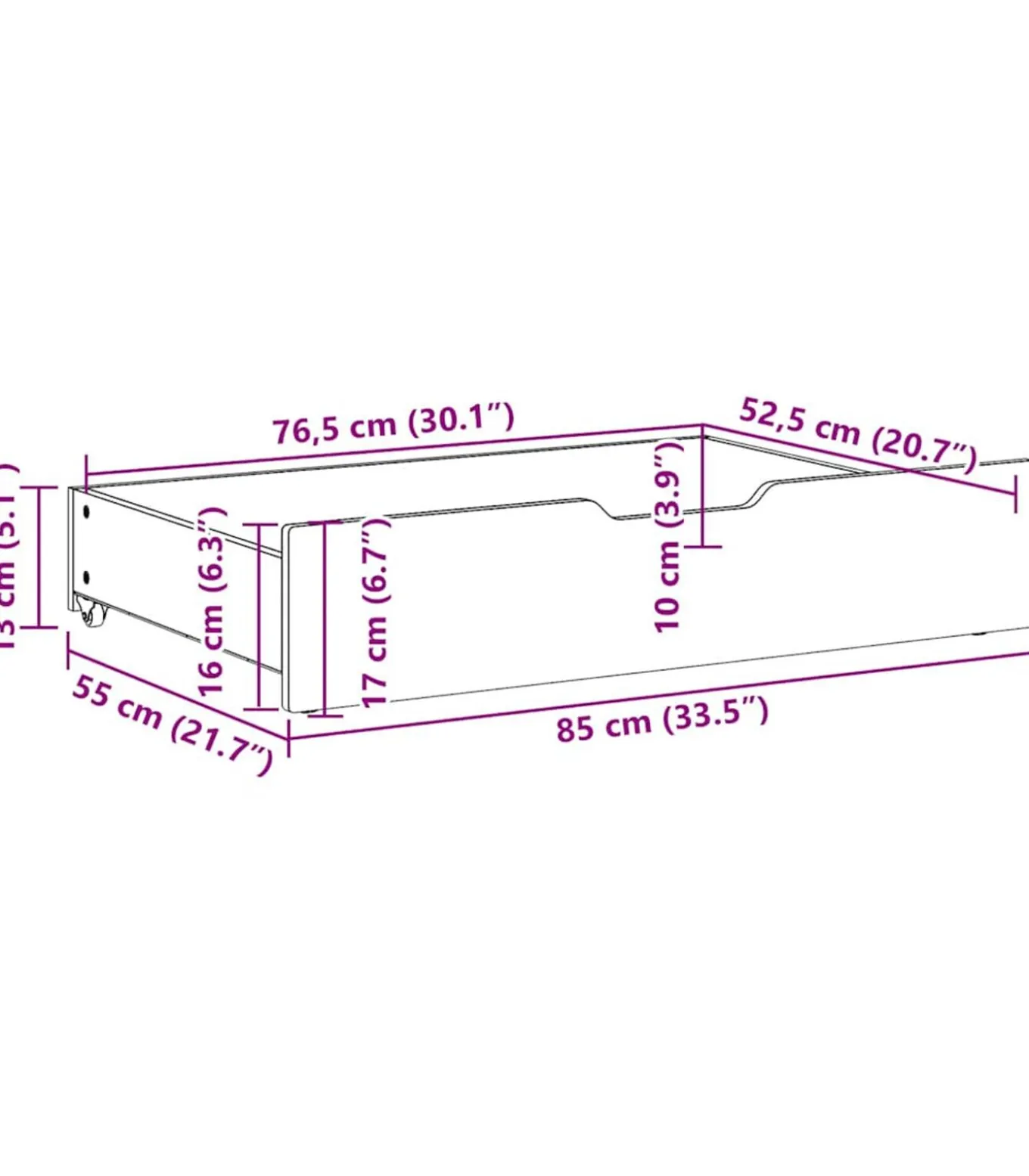 Bedlades 2 st met wieltjes 85x55x17 cm massief grenenhout