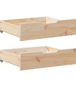 Bedlades 2 st met wieltjes 65x55x17 cm massief grenenhout