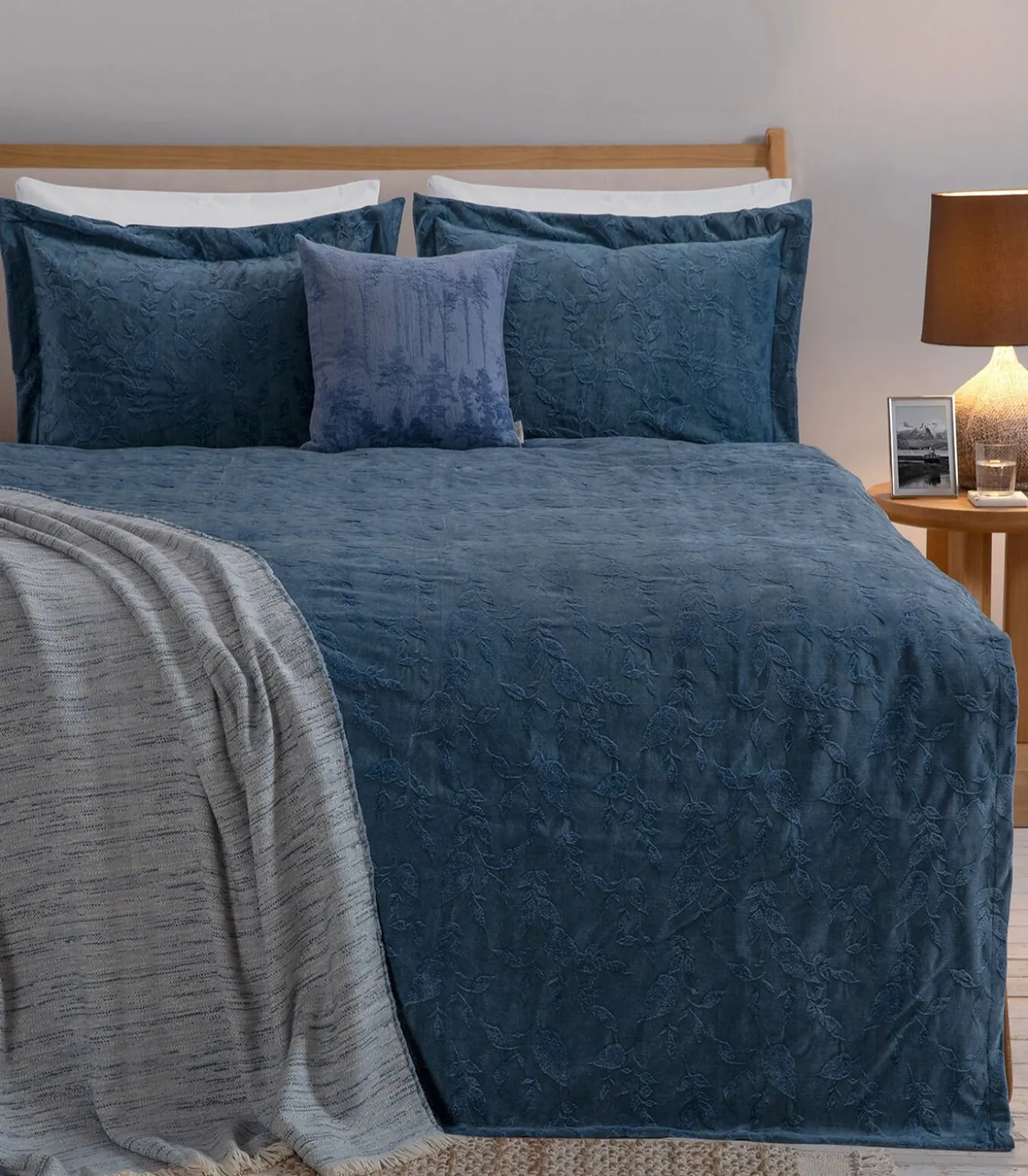 Bedsprei 2 personen Folha 240x260 cm Nachtblauw (1 Bedsprei, 2 Kussenslopen)