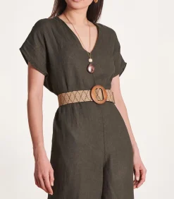 Beige elastische riem met grote gesp