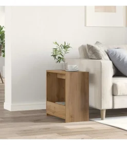Bijzettafel 50x26x50 cm bewerkt hout artisanaal eikenkleurig