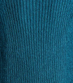 Blauw iriserende gebreide trui, lange mouwen, col