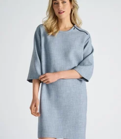 Blauw kleedje met ronde hals