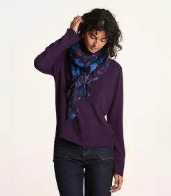 Blauwe en pruimkleurige sjaal van wol