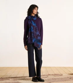 Blauwe en pruimkleurige sjaal van wol