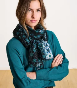 Blauwe wollen sjaal met print