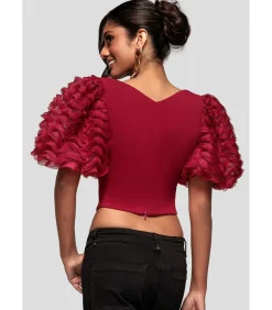 Blouse Met Korte Mouwen “3D Textured Sleeve Scuba Corset Top”