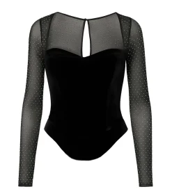 Blouse Met Lange Mouwen “Diamante Long Sleeve Velvet Dipped Hem Top”