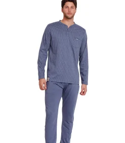 Blue Pyjama outfit broek polo shirt lange mouwen Premium