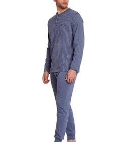 Blue Pyjama outfit broek polo shirt lange mouwen Premium