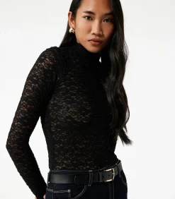 Bordeaux Blouse Lange Mouwen Dikke Kraag Kant