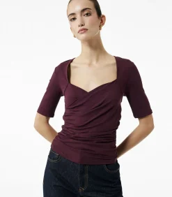 Bordeaux Blouse Slanke Pasvorm Korte Mouwen