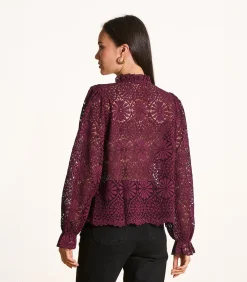 Bordeaux kanten blouse met volant