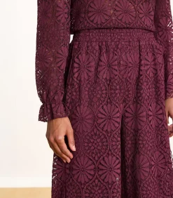 Bordeaux rechte broek van kant