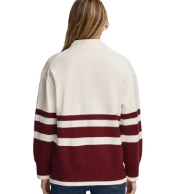 Bordeauxrode cardigan met V-hals, knopen en nautische Polo Club-patch