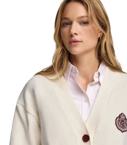 Bordeauxrode cardigan met V-hals, knopen en nautische Polo Club-patch