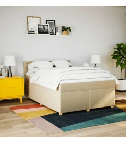 Boxspring met matras stof crèmekleurig 160x200 cm