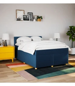 Boxspring met matras stof blauw 140x200 cm