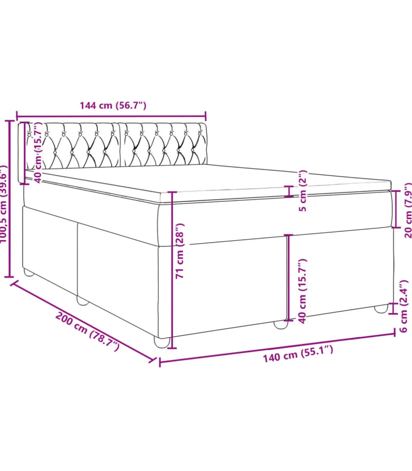 Boxspring met matras stof blauw 140x200 cm