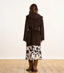 Bruine 3/4 jas met wollen capuchon