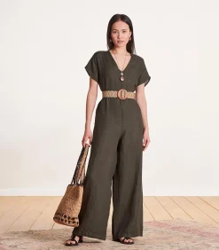 Bruine elastische riem met grote houten gesp