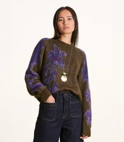 Bruine jacquard pull met lange mouwen en ronde hals