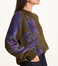 Bruine jacquard pull met lange mouwen en ronde hals