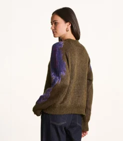 Bruine jacquard pull met lange mouwen en ronde hals