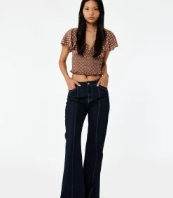 Bruine Korte Top Met V-Hals En Batwing Mouwen