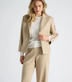 Camel blazer met originele strepen op de schouders