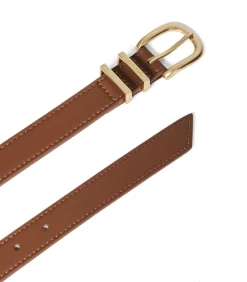 Camelkleurige riem ‘Blossom’ met gegraveerd Polo Club-logo