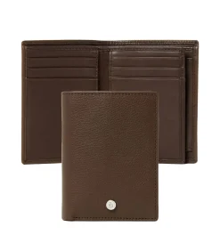 Card holder with flap Button Brown